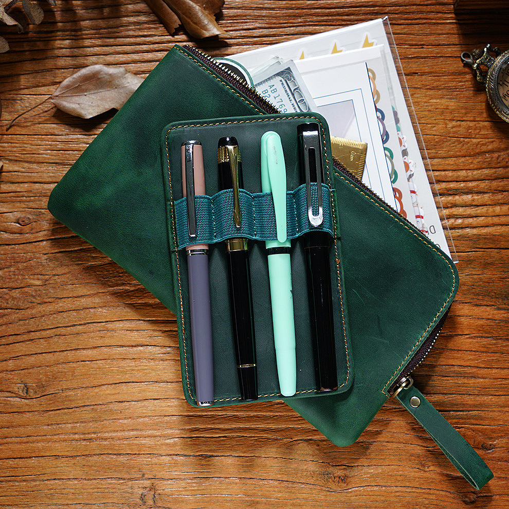 Wholesale Cowhide Zipper Crazy Horse Leather Multi-functional Zipper Pencil Case